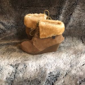 Bear paw suede wedge booties